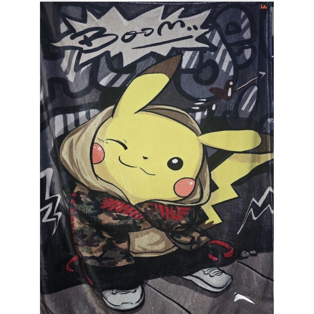 Pokemon Pikachu Graffiti Hypebeast Fleece Throw Blanket Camo Hoodie Streetwear